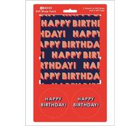 Papier cadeau 12368A « texte d'anniversaire » avec 2 feuilles et 2 étiquettes, sans plastique et entièrement recyclable, multicolore