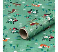 Papier cadeau, animaux de la forêt vert, 0,70 x 10 m - Pour les enfants anniversaire, Noël