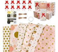 Papier Cadeau Anniversaire d'emballage avec Étiqueter et Ficelle Kraft Recyclable Papier Cadeau Feuille Wrapping Paper Happy Birthday Enfant Garçon Fille Femme Homme