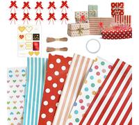 Papier Cadeau Anniversaire d'emballage avec Étiqueter et Ficelle Kraft Recyclable Papier Cadeau Feuille Wrapping Paper Happy Birthday Enfant Garçon Fille Femme Homme