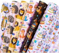 Papier Cadeau Anniversaire, Emballage Cadeau Thème Animaux, Lot Papier Cadeau Dinosaures, Chevaux, Éléphants, Léopards, Hérissons Et Lions Pour Enfant Garcon Fille Fête, 6 Feuilles 70x50cm