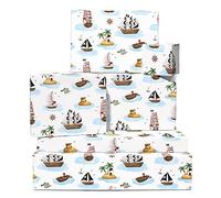 Papier cadeau anniversaire garçon - 6 feuilles de papier cadeau pirate - Bateau, île, aventure, mer - Papier cadeau anniversaire pour enfant - Livré avec des autocollants - par Central 23