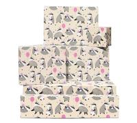 Papier cadeau anniversaire pour fille - 6 feuilles de papier cadeau animal pour elle - Anniversaire des blaireaux - Gâteau, cadeau, ballon, fleur - Livré avec autocollants - Par Central 23