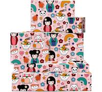Papier Cadeau Anniversaire Pour Fille - 6 Feuilles De Papier Cadeau Rose - Joli Personnage Japonais - Pour Femme Amis - Sushi Ramen - Livré Avec Des Autocollants - Par