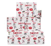 Papier cadeau anniversaire pour garçon - 6 feuilles de papier cadeau blanc - Superboy - Papier cadeau super-héros pour fils, petit-fils, neveu - Livré avec autocollants - Par Central 23