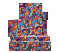 Papier Cadeau Anniversaire Pour Homme Et Femme - 6 Feuilles De Papier Cadeau - Peinture Psychédélique Colorée - Abstrait - Halloween Noël - Livré Avec Autocollants - Par Central 23