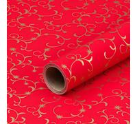 Papier cadeau arabesques dorées, papier de Noël rouge, 0,70 x 10 m
