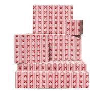 Papier cadeau avec nœud rouge - 6 feuilles de papier cadeau - Motif à rayures roses et nœuds - Papier cadeau fille pour anniversaire, fête prénuptiale - Recyclable - Par Central 23