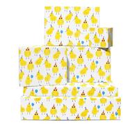 Papier cadeau blanc - 6 feuilles de papier cadeau - Poussins - Ballon, chapeau de fête - Papier cadeau pour enfant - Animal de la ferme - Livré avec autocollants - Par Central 23