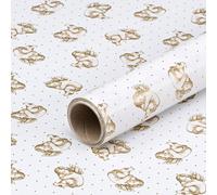 Papier cadeau blanc avec anges dorés, papier anniversaire, 0,7 x 10 m
