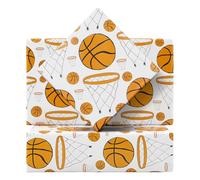 Papier cadeau blanc pour hommes et femmes, grands et petits motifs de basket-ball/cerceaux - Thème sportif pour joueur de basket-ball, enfants, garçons, filles, fête d'anniversaire, match