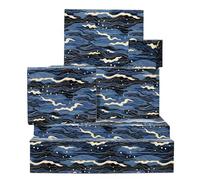 Papier Cadeau Bleu Marine - 6 Feuilles De Papier Cadeau Avec Étiquettes - Vagues De L'Océan - Papier Cadeau Anniversaire Pour Homme Et Femme - Livré Avec Autocollants - Par Central 23