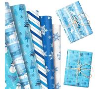 papier cadeau bleu noël 12 feuilles hiver enchanté bonhomme de neige flocon de neige loisirs créatifs diy anniversaire hiver emballage cadeau