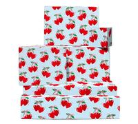 Papier cadeau cerise - 6 feuilles de papier cadeau fille - Cerises rouges avec nœuds coquettes - Pour anniversaire, Saint-Valentin - Recyclable - Par Central 23