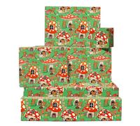 Papier Cadeau Champignon - Champignons et Souris - 6 Feuilles Vertes et Rouges Pour Anniversaire, Noël, Pâques, Thanksgiving - Étiquettes Incluses - Cadeaux Mignons Pour Filles, Femmes, Mamans