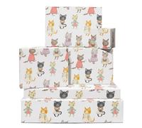Papier cadeau chat - Chats portant des robes - Kitty - 6 feuilles de papier cadeau pour elle - Papier cadeau blanc - Livré avec autocollants - Recyclable - Par Central 23