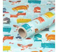 Papier cadeau chiens et chats, bleu clair, papier anniversaire pour enfants, 0,70 x 10 m
