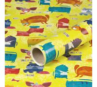 Papier cadeau chiens et chats, jaune, pour anniversaire d'enfant, 0,70 x 10 m