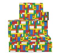 Papier cadeau coloré - 6 feuilles de papier cadeau - Papier cadeau anniversaire pour enfants - Blocs de construction avec visages - Fête pour garçons et filles - Recyclable - Par Central 23