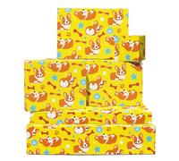 Papier cadeau Corgi - 6 feuilles de papier cadeau anniversaire - Os, empreintes de pattes, étoile - Papier cadeau chien pour homme et femme - Livré avec autocollants - Par Central 23