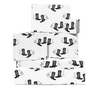 Papier cadeau cowboy - 6 feuilles de papier cadeau blanc pour homme et femme - Botte de cowboy noire - Cactus - Far West, Rodéo - Livré avec autocollants - Par Central 23