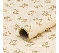 Papier cadeau crème avec anges dorés, papier anniversaire, 0,7 x 10 m