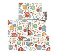 Papier cadeau d'anniversaire - 6 feuilles de papier cadeau - Papier cadeau 30e anniversaire pour homme femme - Pois colorés - 30 ans - Livré avec autocollants - Par Central 23