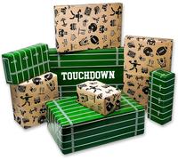 Papier Cadeau De Football Américain - 8 Feuilles De 70 X 50 Cm : 4x Motifs De Terrain & 4x Motifs D'icônes De Football Sur Papier Kraft - Emballage Cadeau Pour Anniversaire, Noël