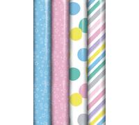 Papier cadeau de naissance - Papier cadeau pastel pour enfant et naissance - 300 x 70 cm - 4 rouleaux