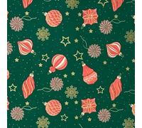 Papier Cadeau de Noël 70 cm x 2 m - Vert/Rouge/Doré - Motifs Boules et Flocons de Neige - Emballage XMAS