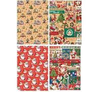 Papier cadeau de Noël vintage, 4 feuilles de papier kraft plié, motif Casse-Noisette, Père Noëls, Bonhomme de neige, Élan, Ours, Camion, pour enfants, cadeaux de Noël, 50 x 70 cm