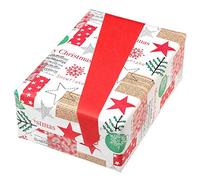 Papier cadeau de Noël vintage, motifs de Noël en vert et rouge, 50 cm x 50 m, papier recyclé de qualité supérieure, 70 g/m², papier cadeau de Noël.