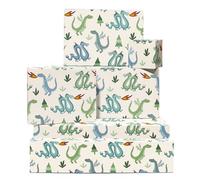 Papier cadeau dragon - Papier cadeau anniversaire garçon - 6 feuilles de papier cadeau pour Noël, baby shower, Pâques - Bleu vert crème mignon Kods fils étudiant - Livré avec étiquettes - Écologique