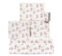 Papier cadeau enfant blanc - 6 feuilles de papier cadeau anniversaire - Hippopotames mignons - Papier cadeau pour fête prénatale fille garçon - Baptême - Recyclable - Par Central 23