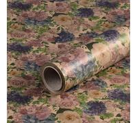 Papier cadeau fleurs bleu et violet, papier anniversaire, papier kraft, 0,70 x 10 m