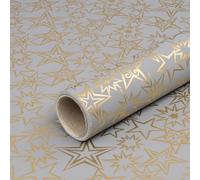 Papier cadeau, gris et étoiles dorées, papier de Noël, 0,70 x 10 m