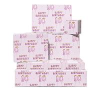 Papier cadeau joyeux anniversaire - 10 ans - 6 feuilles de papier cadeau rose - Papier cadeau anniversaire fille - 10e anniversaire - Livré avec autocollant - Recyclable - Par Central 23