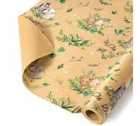 Papier cadeau kraft WERNNSAI avec animaux de la forêt - Rouleau de 43 cm x 10 m, marron, pour baby shower, cadeaux d'anniversaire pour garçons et enfants, et cadeaux de fête sur le thème des animaux