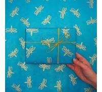 Papier cadeau libellule Lokta - Fait à la main et issu du commerce équitable - Source responsable, respectueux de l'environnement et teint naturellement (turquoise)