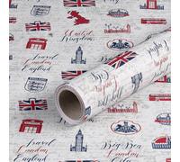 Papier cadeau "London" gris, rouge et bleu, papier anniversaire, 0,70 x 10 m