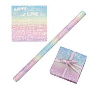 Papier cadeau - Love & Rose - Rouleau de papier irisé - Papier de Saint-Valentin - 43 x 300 cm - 135 g - Papier scintillant pour mariage, idéal pour les anniversaires, les anniversaires et les fêtes