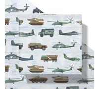 Papier cadeau militaire militaire, papier cadeau camouflage avec réservoirs, jets d'hélicoptères, 4 plis plats 50 x 70 cm par feuille, emballage cadeau d'anniversaire pour garçons