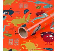 Papier cadeau Monstres rigolos, orange, pour anniversaire d'enfant, 0,70 x 10 m