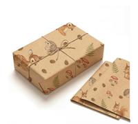 Papier cadeau motif animal de la forêt, feuilles épaisses pliées à plat de qualité supérieure, 120 g/m², joli papier cadeau pour fête prénatale pour nouveau-nés, amis de la forêt fantaisiste
