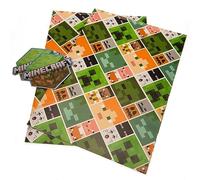 Papier cadeau officiel Minecraft - 2 feuilles et 2 étiquettes - Emballage cadeau pour cadeaux - Respectueux de la température - Emballage cadeau recyclable Minecraft - Sous licence officielle
