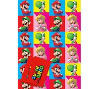Papier cadeau officiel Super Mario, 2 feuilles et 2 étiquettes, emballage cadeau pour cadeaux, emballage cadeau sous licence officielle