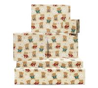 Papier cadeau ours en peluche - 6 feuilles de papier cadeau marron - Teddy portant un pull - Pour anniversaire, mariage, Noël, Saint-Valentin - Livré avec autocollants - Par Central 23