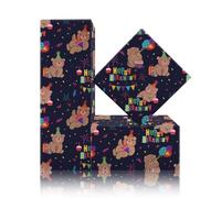 Papier cadeau ours pour enfants, filles, garçons, ours mignon avec chapeau d'anniversaire et ballon - 4 feuilles pliées à plat 50 x 70 cm pour anniversaires, vacances