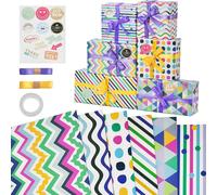 Papier Cadeau Papier Anniversaire D'emballage Avec Autocollants Et Ruban Papier Emballage Cadeau Colorés Pour Anniversaire Fête Noël Saint-Valentin Mariage