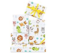 Papier cadeau pour bébé, bébé, garçon, fille, girafe, lion, dinosaure, cochon, renard, mangeoire, feuille de papier cadeau avec ruban pour fête prénatale, anniversaire, maternelle, nouveau-né, enfants